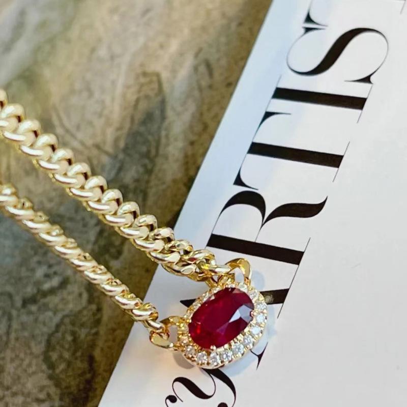 Позолоченное 18K красное как кровь голубя ожерелье для женщин - Классическая универсальная цепочка для ключиц в стиле INS, роскошная