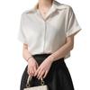 Летняя тонкая атласная драпированная рубашка с коротким рукавом, женская рубашка свободного и универсального дизайна