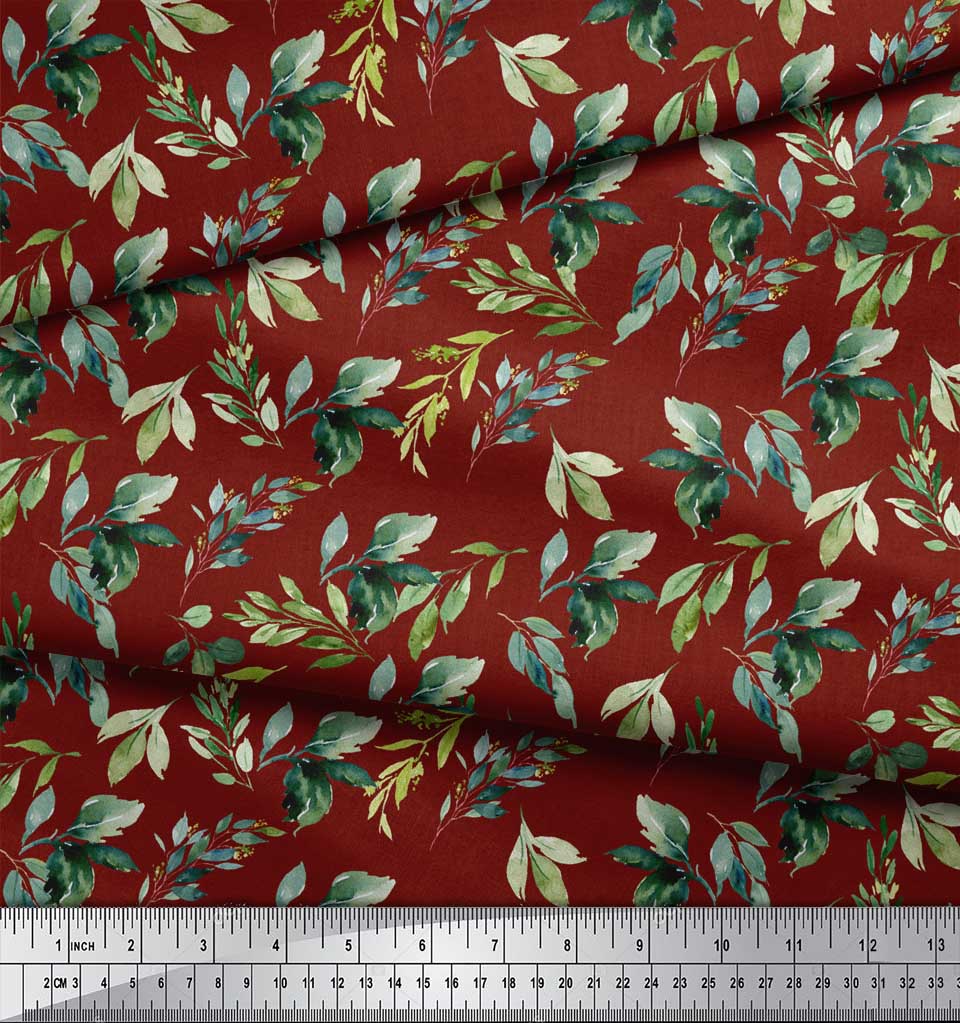 Soimoi Красная полиэфирная креповая ткань с цветочным принтом и листьями, ткань на метр, 42 дюйма