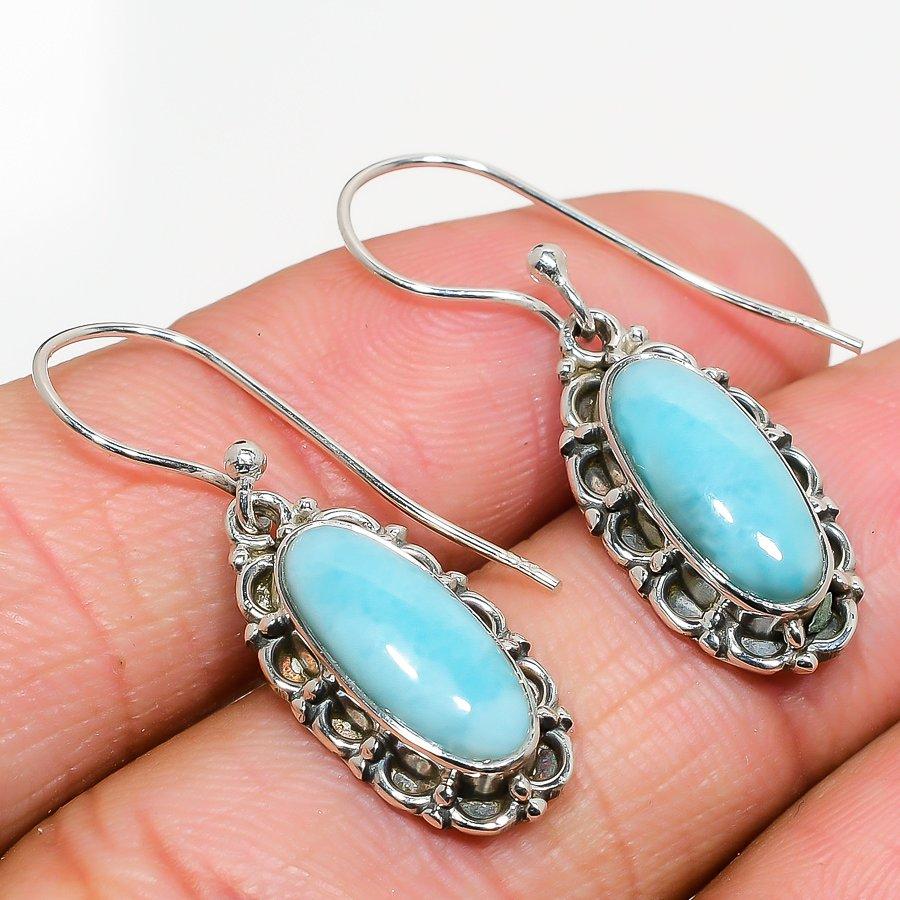 Natural Republic Larimar Gemstone 925 Solid Sterling Silver Earring 1.25" Z3C00