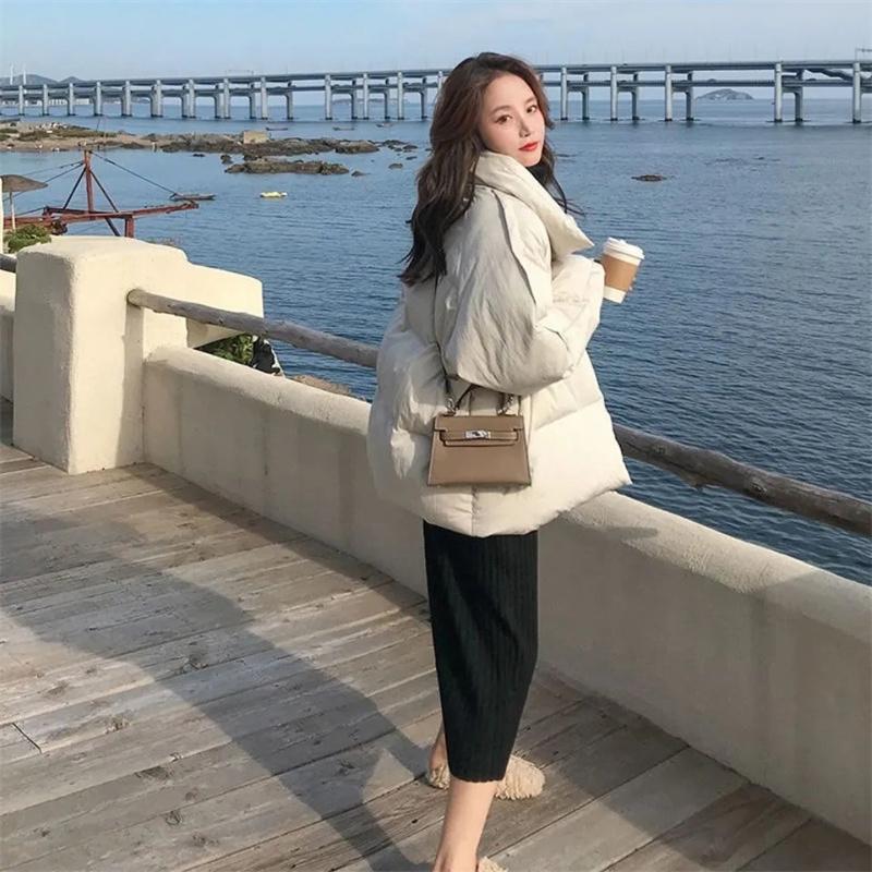 2024 Новая корейская куртка-пуховик, женская зимняя куртка-пуховик с воротником-стойкой, хлопковое пальто, свободная женская утепленная теплая парка