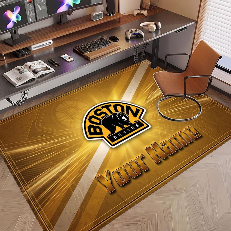 Индивидуальный ковер с принтом узора Boston Bruins, именем и текстом, мягкий, нескользящий напольный ковер для домашнего интерьера