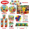 Cartoon Sesames Street Birthday Party Decors Elmo and Friends Theme Tablecloth Cup Plate Napkin Number Balloon Set Cake Topper