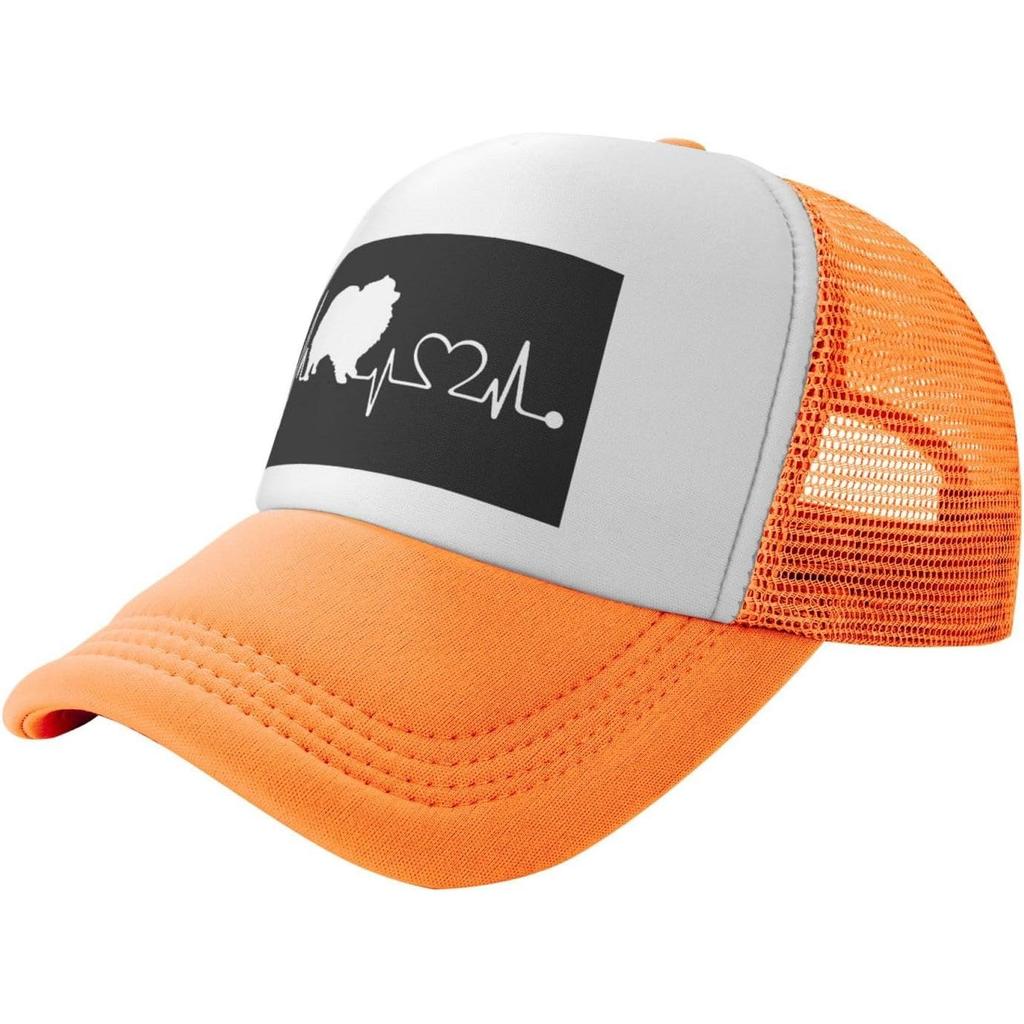 Pomeranian Heartbeat Dog Lover Mesh Trucker Hat Unisex Adjustable Snapback Cap Casual Outdoor