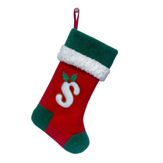 18 Inches Monogram Christmas Stockings with Letters Embroidered Initials Xmas Hanging Stockings for Fireplace Christmas Party Decoration