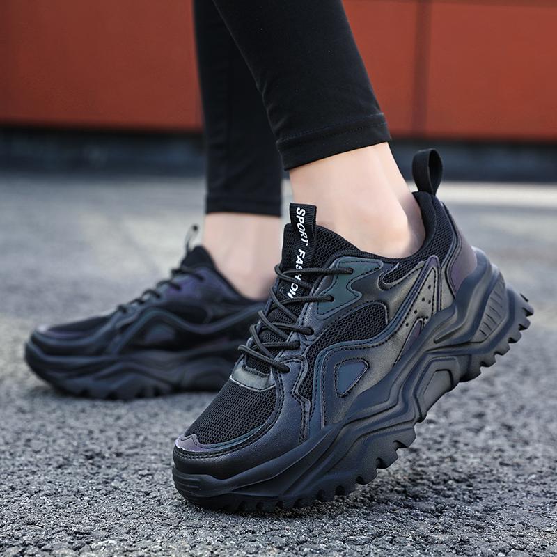 Женская обувь на высоком каблуке с толстой подошвой, весенне-осенняя женская резиновая легкая спортивная обувь для бега на открытом воздухе для фитнеса и улицы