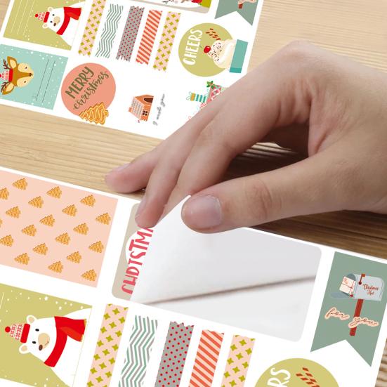 10 листов бирки для рождественского подарка и обратно, самоклеящаяся мультяшная Санта-Лось, рождественская тема, сделай сам, подарочная коробка, конверт для поздравительной открытки, подарочная наклейка, этикетка