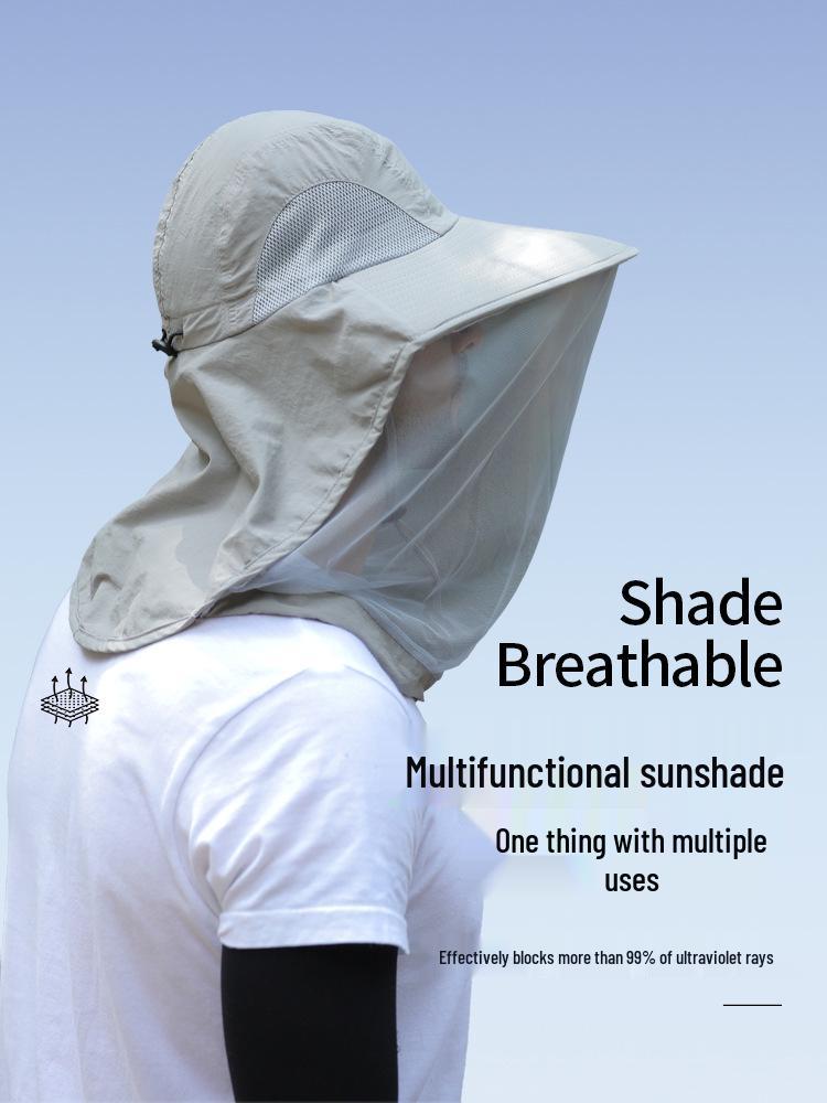 Мужская шляпа с широкими полями и защитой от УФ-лучей для рыбалки с сеткой от насекомых