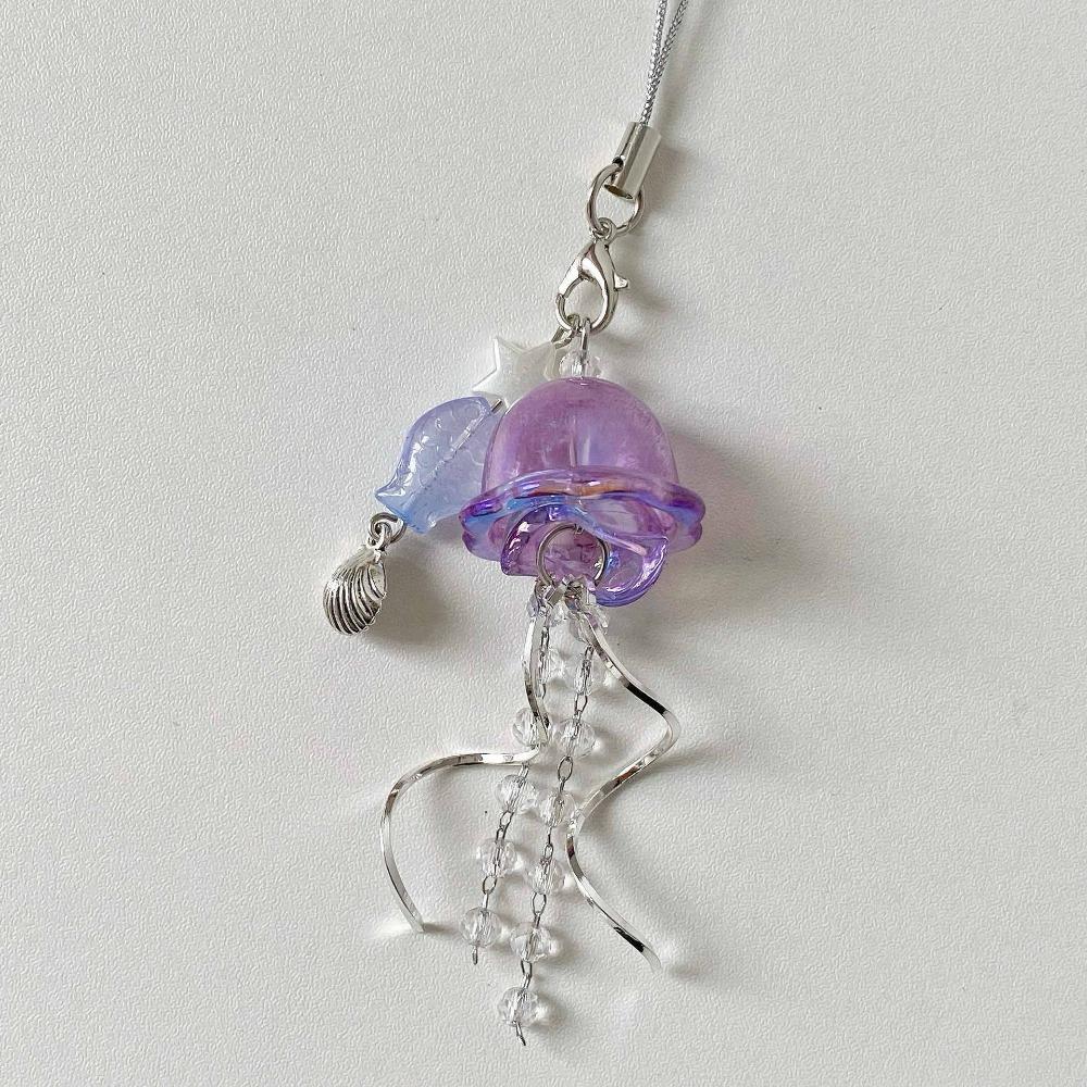 Sea Shell Fish Y2K Jellyfish Mobile Key Chain Jellyfish Tassel Phone Charm Keycord Mobile
