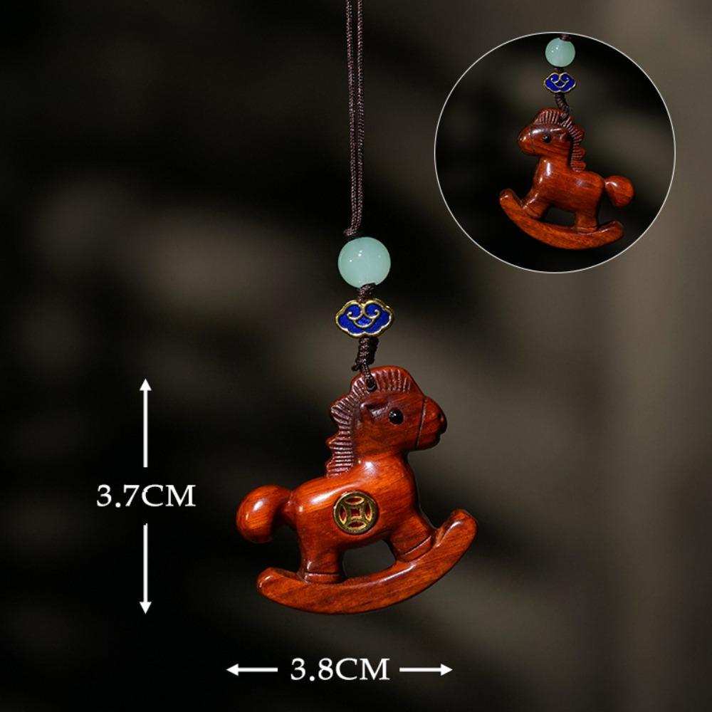 Traditional Horse Keychain Wooden Zodiac Key Ring Chinese Style Mobile Phone Chain New Year Gift