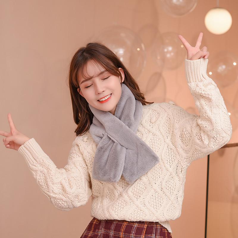 Женский плюшевый шарф: Высококачественный, корейский стиль, искусственный мех кролика, густой и теплый для осени/зимы