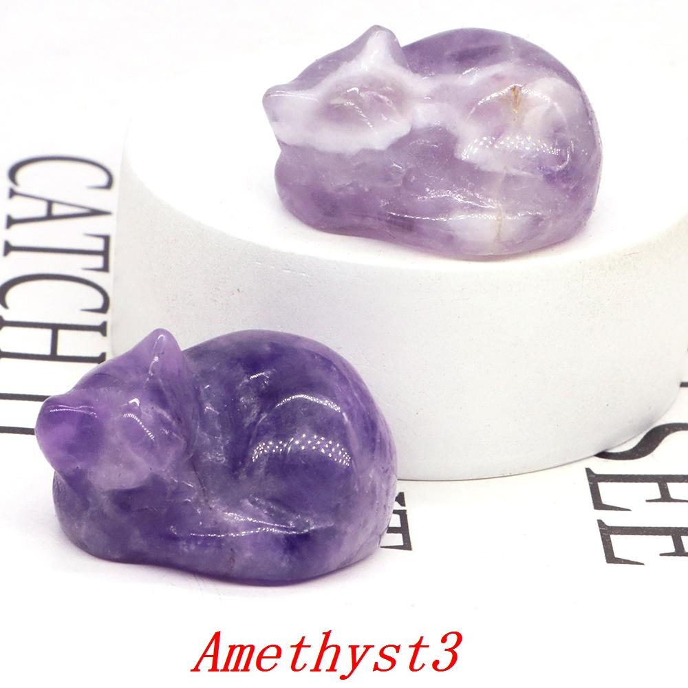 Amethyst Rose Quartz Cute Cat Statue Natural Stone Carved Healing Crystal Animal Figurine Reiki Gemstone Craft Home Decor Gift