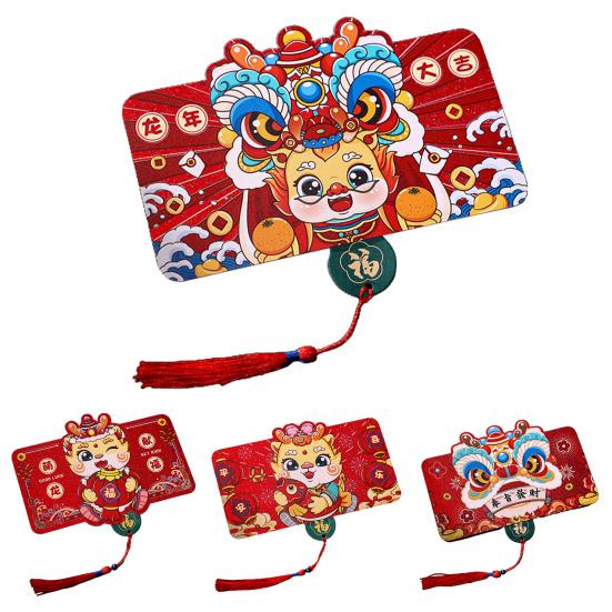 Red Envelope Happiness Chinese New Year Red Pocket Foldable 6 Card Slot Red Bag for Spring Festival Decor