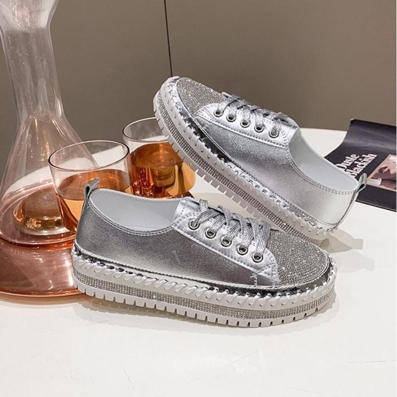 Корейская версия новых весенне-осенних туфель на толстой подошве со стразами, женские студенческие туфли на маффиновой подошве, ручной работы, белые туфли, повседневная обувь