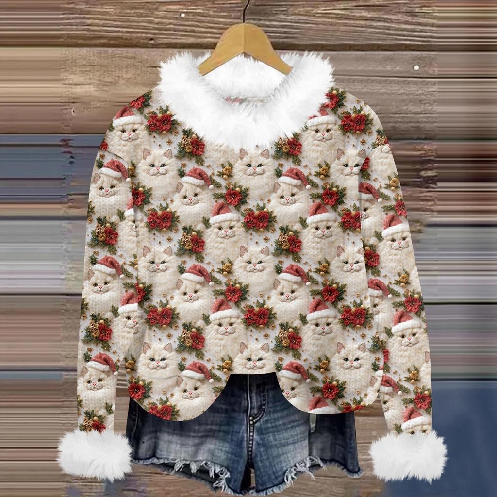 Свитшоты для женщин Вязаный свитер Милая рубашка Осенний круглый вырез Пуловер с меховым воротником Топы