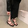 French High-heeled One-word Sandals Women's Shoes 2025 New Summer Black Temperament Socialite Thin-heeled Roman Shoes