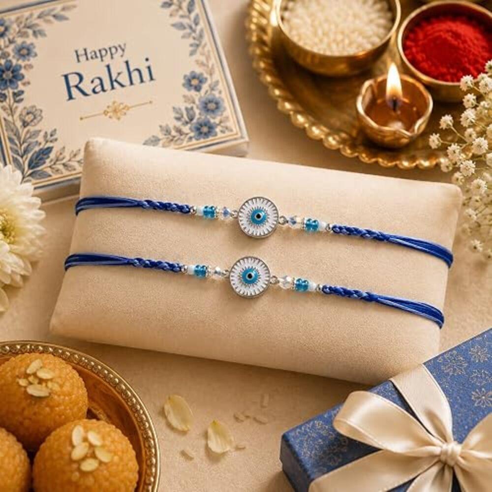 Set of 2 Rakhi For Brother With Card Evil Eye Rakhi For Raksha Bandhan Designer Rakhi Thread for Bhaiya - NewD