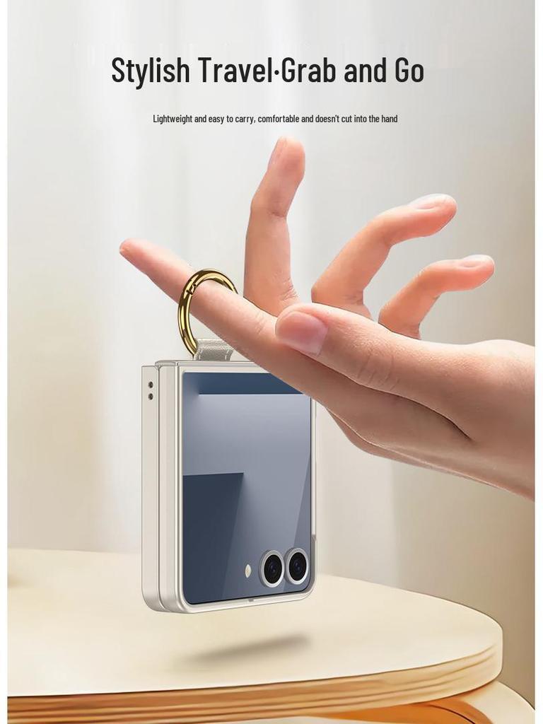 Samsung Z Flip 7 Ring Phone Case: Simple Folding Cover with Window, Cross-Border Compatible.