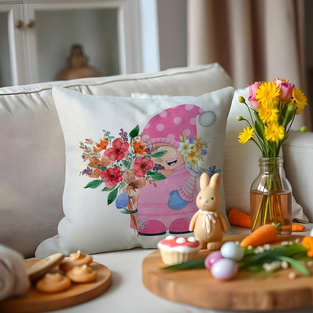 Easter Floral Pillowcase Linen Letter Printing Sofa Cover Cushion Cover Bedroom Pillowcase