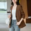 ZANZEA Женский повседневный кардиган с V-образным вырезом и длинным рукавом, тонкая верхняя одежда
