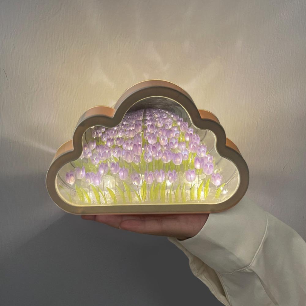 Cloud Shape LED Decorative Nights Lamp Handmade DIY Mirror Light Tulip Night Light Birthday Gifts