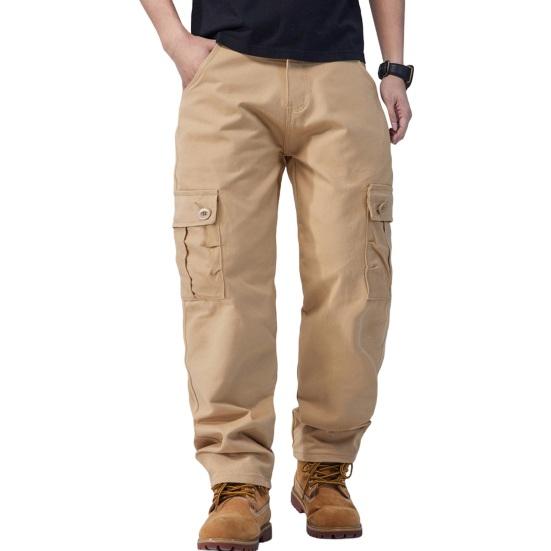 Мужские брюки-карго с несколькими карманами, прямые хлопковые брюки со средней талией, застежка-молния на пуговицы, свободные брюки для путешествий и школы