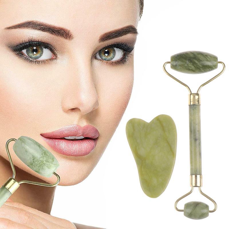 Роликовые и гуаша инструменты от Natural Jade Скребок Массажер с камнями для лица