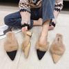 Luxury Fur Winter Women's Warm Slippers Women Solid Fashion Baotou High Heels Ladies Fluffy Plush Indoor Home Mules Shoes Female