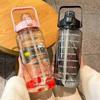 Portable Sports Straw Water Bottle with Time Marker 2l Large Capacity Water Cup Water Jug with Handle