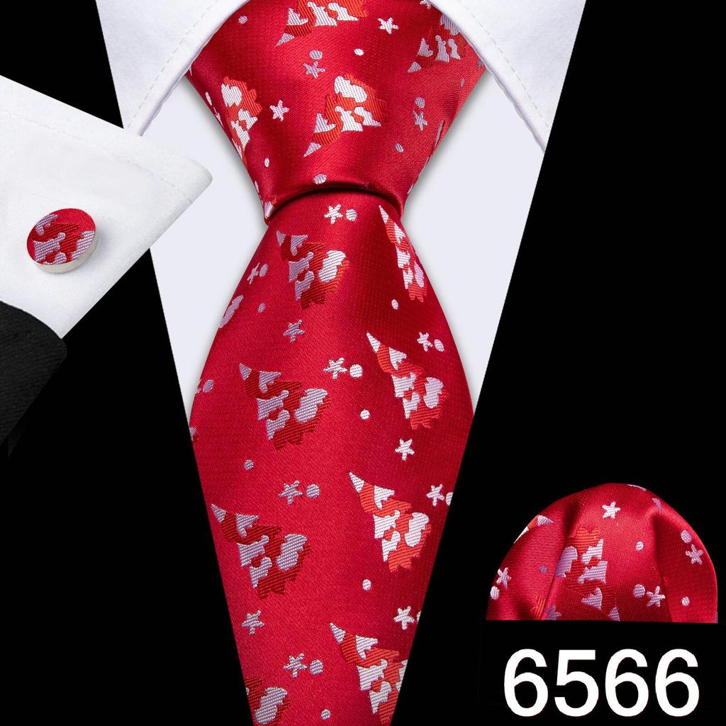 Мужской галстук Barry Wang, носовой платок, запонки, красная снежинка, мультяшный узор, рождественский галстук с атмосферой