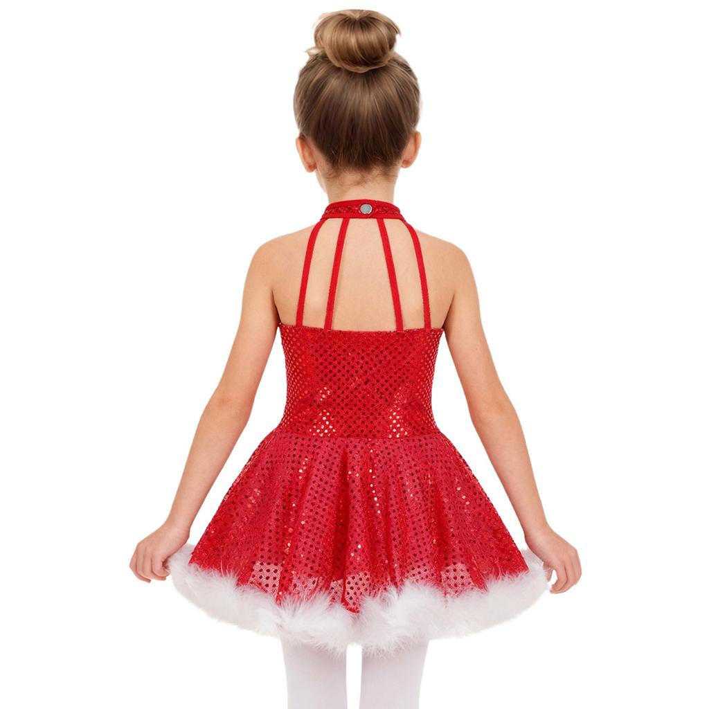 Платье для танцев с открытой спиной, костюм снеговика для девочек, без рукавов, сетка с блестящими пайетками для катания на роликах, кружения