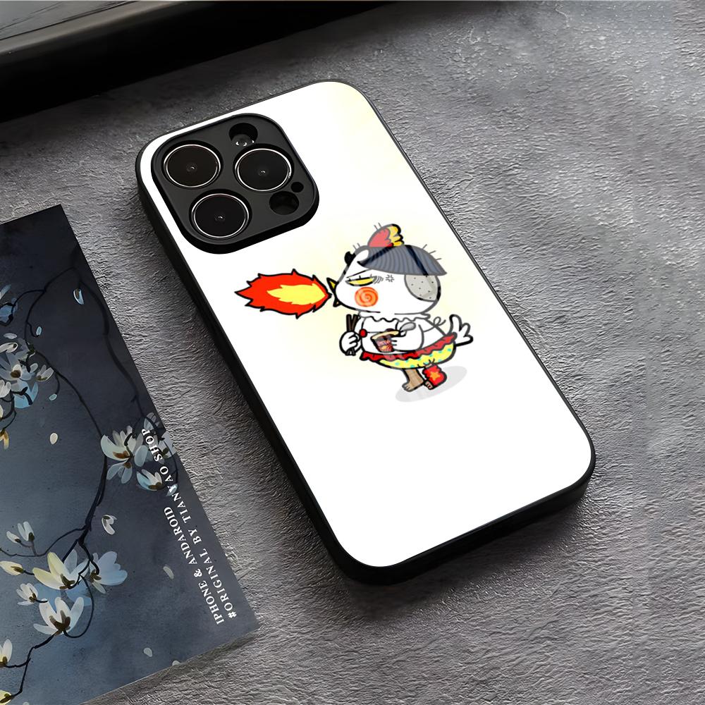 K-Kwaii Аниме B-Buldak R-RameSn Чехол для телефона Для IPhone 17 Air 16 E Pro Max 15 14 13 Mini 12 Pro 11 Max Plus Черная стеклянная крышка