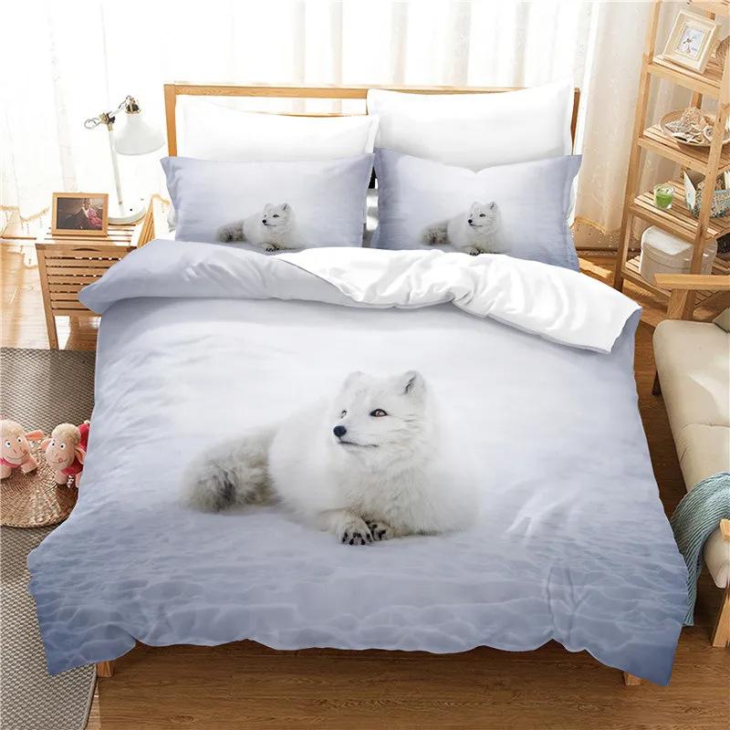 Snowy Wolf Beautiful White Fox 3D Print Bedding Set Cozy Duvet Cover King Queen Twin Size Birthday Gift Boy Adult Bedroom Decor
