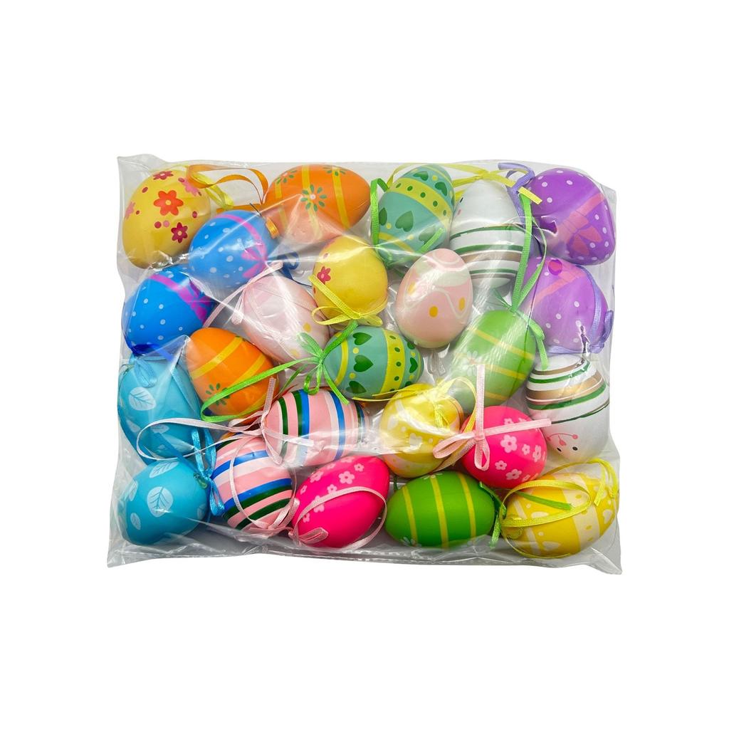 24 шт. Яйца с пасхальным узором, Яйца для вечеринки, Подвесные, Раскрашенные, Имитация, Пластиковые яйца