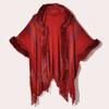 New Ethnic Style Fur Collar Hooded Knit Sweater Shawl Women's Spring and Autumn Knitted Cape Cape with Sleeves