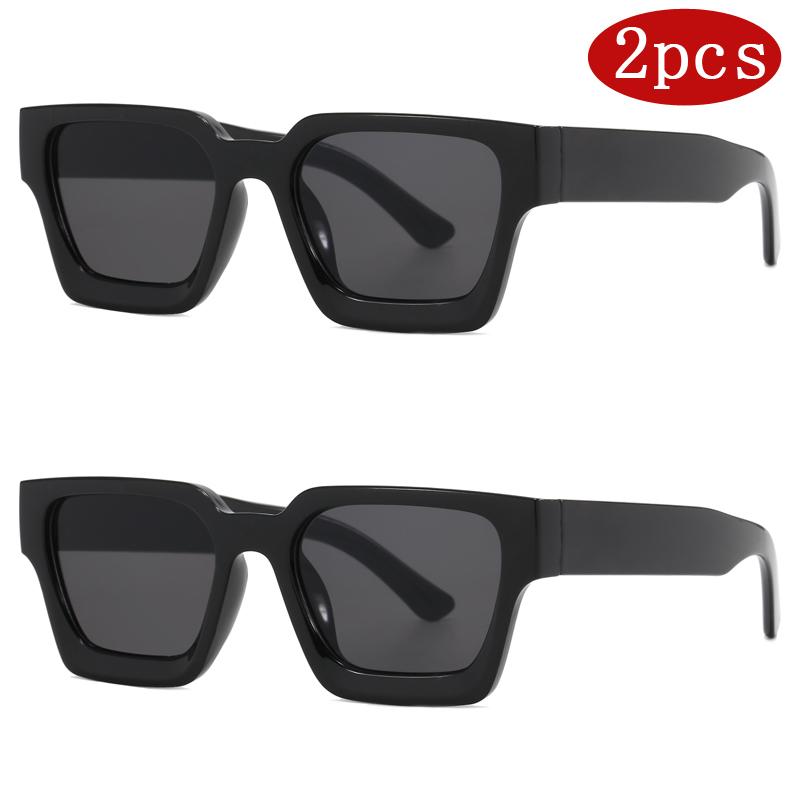 2Pcs Fashion Woman Black Square Sunglasses Large Frame Design Sun Glasses Female Outdoor Sport Simple Style Glasses Uv400
