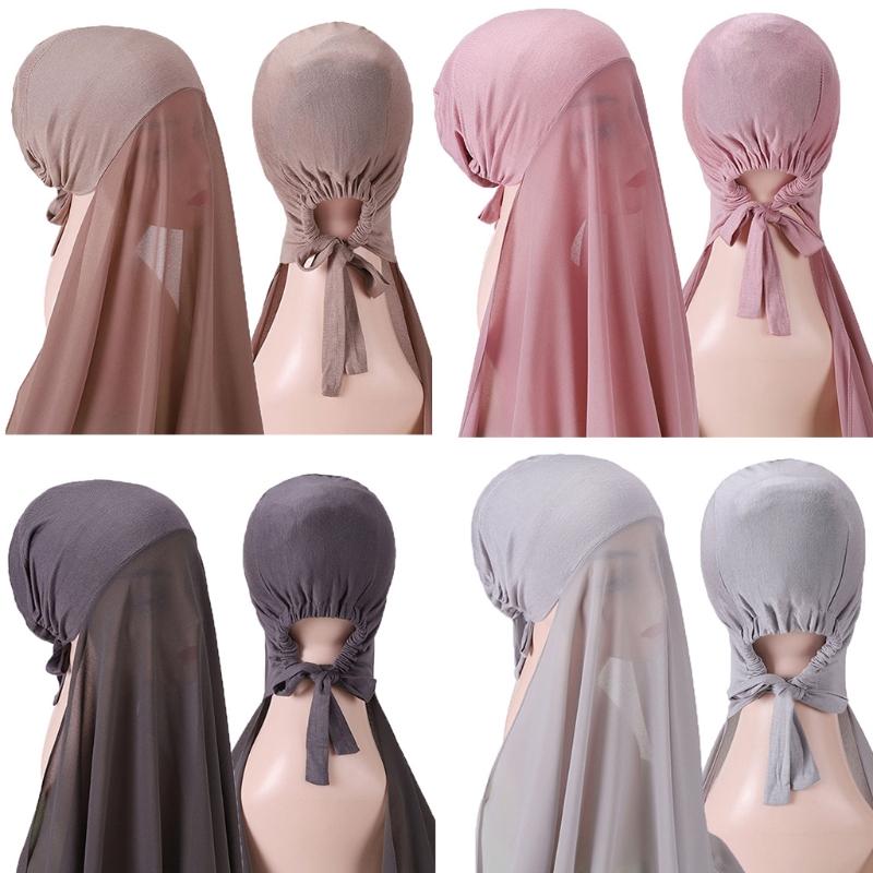 Мусульманский женский чепчик с веревкой, шифоновая шаль, удобный эластичный бандаж, шапочка под платок, исламский внутренний хиджаб, повязка на голову