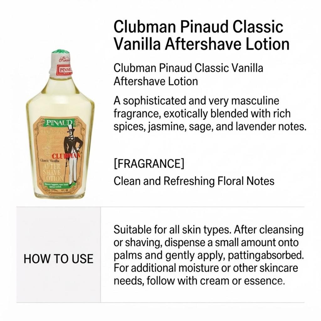 Clubman Pinaud Classic Vanilla After Shave Lotion 177ml Men's Grooming Lotion