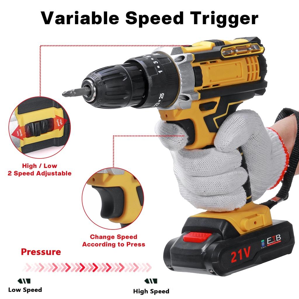 Аккумуляторная электрическая дрель-перфоратор, электрическая отвертка, электроинструменты, ударная дрель с крутящим моментом 300 с аккумулятором 1/2PCS 21 В