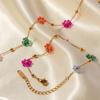 Women Necklace Bracelet Colorful Flower Pendant Adjustable Length Sweet Style Prom Wedding Party Neck And Wrist Jewelry Birthday Anniversary Gift