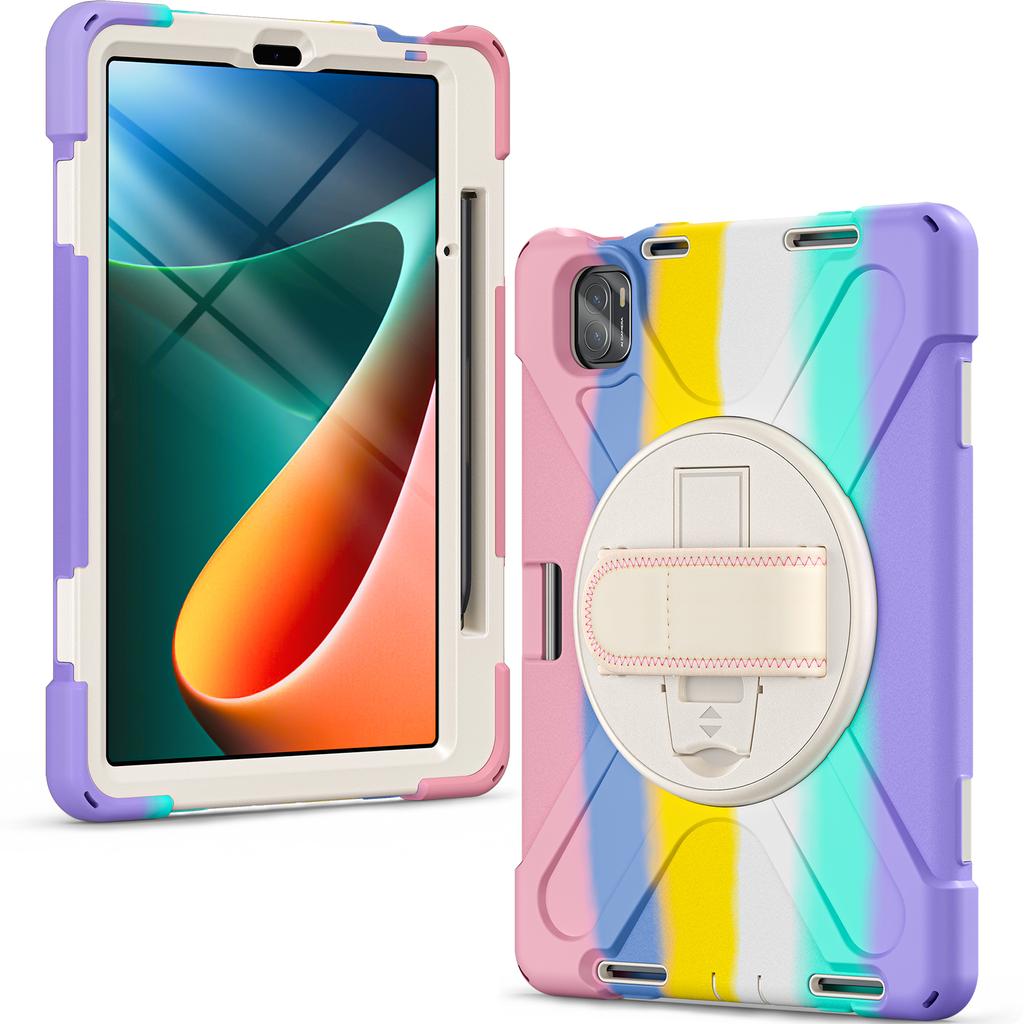 Чехол для Xiaomi Pad 5/Pad 5 Pro с вращающейся подставкой, из ПК+силикона, с ручным ремешком, крышка для планшета