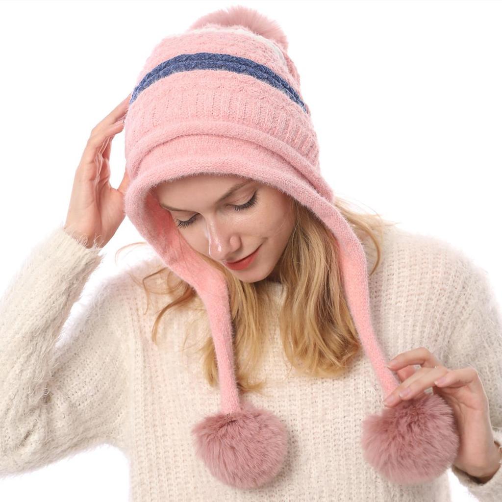 Autumn Winter Plush Warm Three Ball Knitted Hat Chenille Soft Women's Wool Hats EMA
