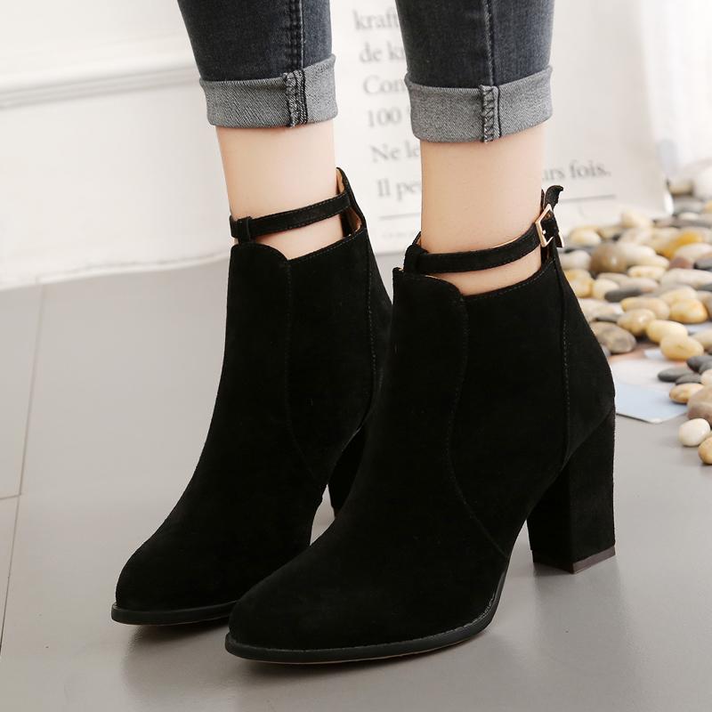 Women's Heeled Ankle Boots Fashion Sexy Pointed Woman Short Boots Spring Autumn New Plus Size 43 Women Shoes Botas De Mujer