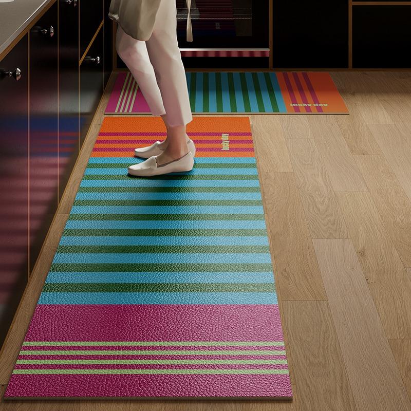 Kitchen Waterproof Oil Proof Non Slip PVC Leather Long Runner Rug Home Decor Floor Mat