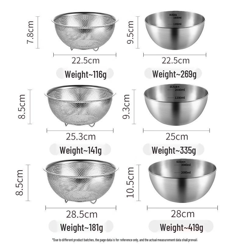 304 Stainless Steel Mixing & Colander Bowl Set