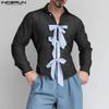 Men Lapel Long Sleeve Front Bow Knot Semi-Sheer Casual Loose Shirts