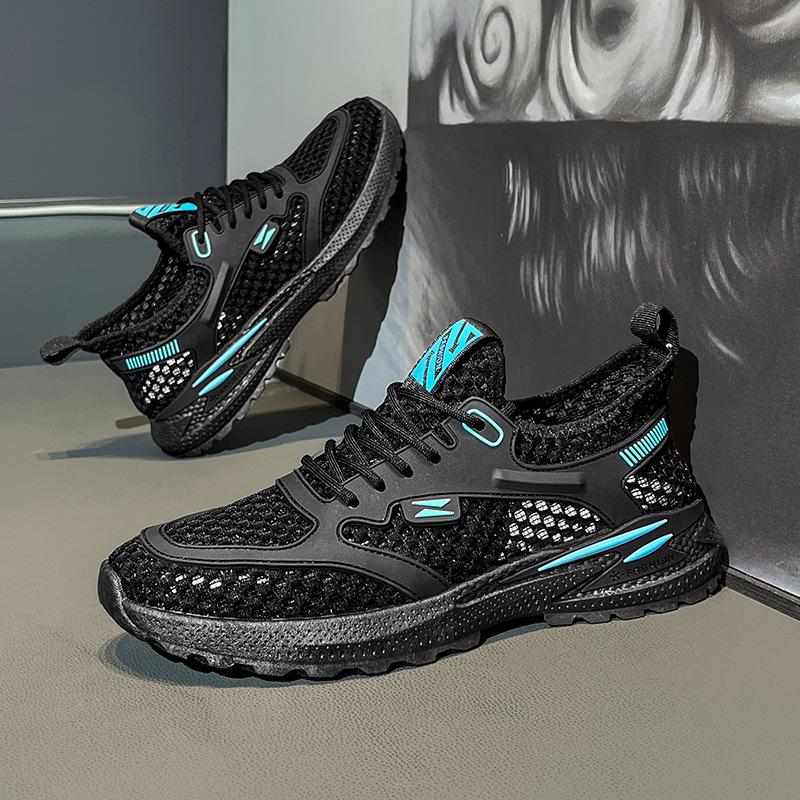 Мужская летняя сетчатая дышащая обувь, мужские кроссовки из плетеной сетки, мужская спортивная обувь для бега и отдыха, тонкая, легкая, пляжная сетчатая обувь 2024