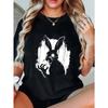 Women Casual Loose T Shirt Black Rabbit Print Graphic Tee Halloween Party Costume Wear