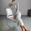 Autumn Winter Solid Long Sleeve Half Turtleneck Maxi Dress for Women Elegant Skinny Elastic Knitted Dresses Fashion Streetwear