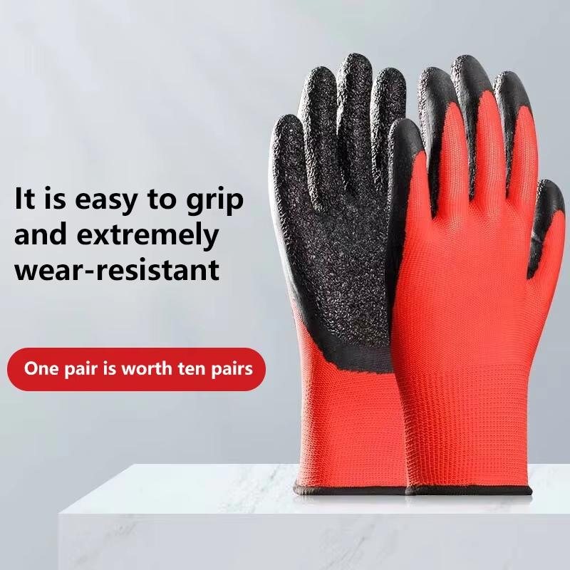 Customization logo Crinkle Latex Coated Palm Anti Cut Level 1 Oil Resist Construction Industrial Garden Gloves Adult Workers